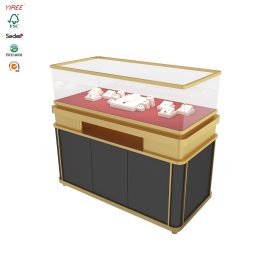 Brand store customized jewelry display props display cabinet led lacquered wood glass black gold