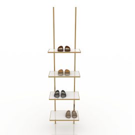 Custom fashion sneaker store shelf metal gold light design floating mount retail shoe wall display for sports brand