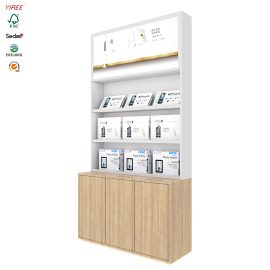 Factory made white tall wooden wall shelf display cabinet with lock