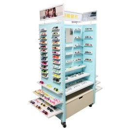 Custom Acrylic Wooden Floor Rotating Sunglasses Display Cabinet Rack With Lock