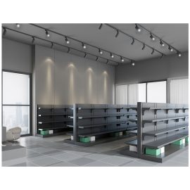 Store fixed shelves manufacturer designed metal panel black single-sided large supermarket display rack