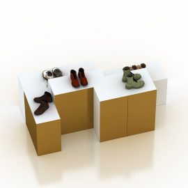 Custom wooden modular display table for shoes and bags for retail store