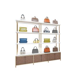 Factory retail bag shop metal frame lock door design wall mounted custom led handbag display shelf