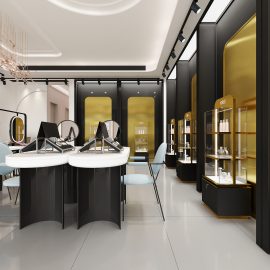 Yiree perfume store floor-to-ceiling glass display cabinet LED light with cabinet custom logo with lock